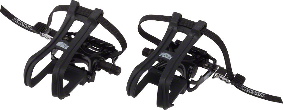 Dimension Compe Combo Pedals/Toe Clip Combo - Aluminum 9/16&quot; Black