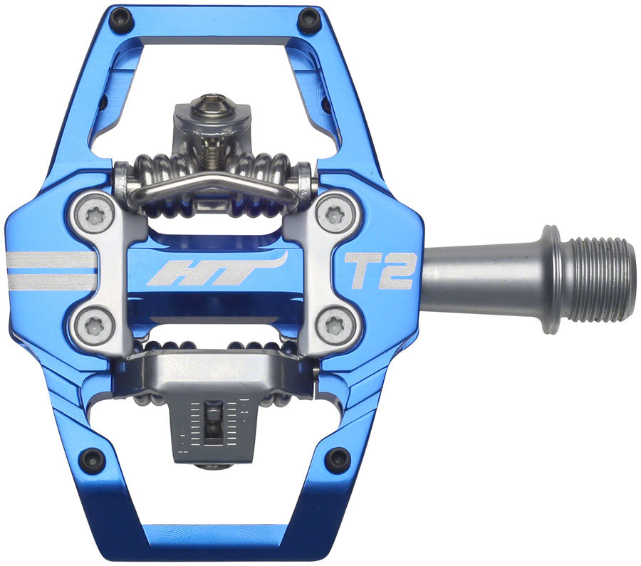 HT Components T2 Pedals - Dual Sided Clipless Platform Aluminum 9/16" Royal Blue - The Bike Hub