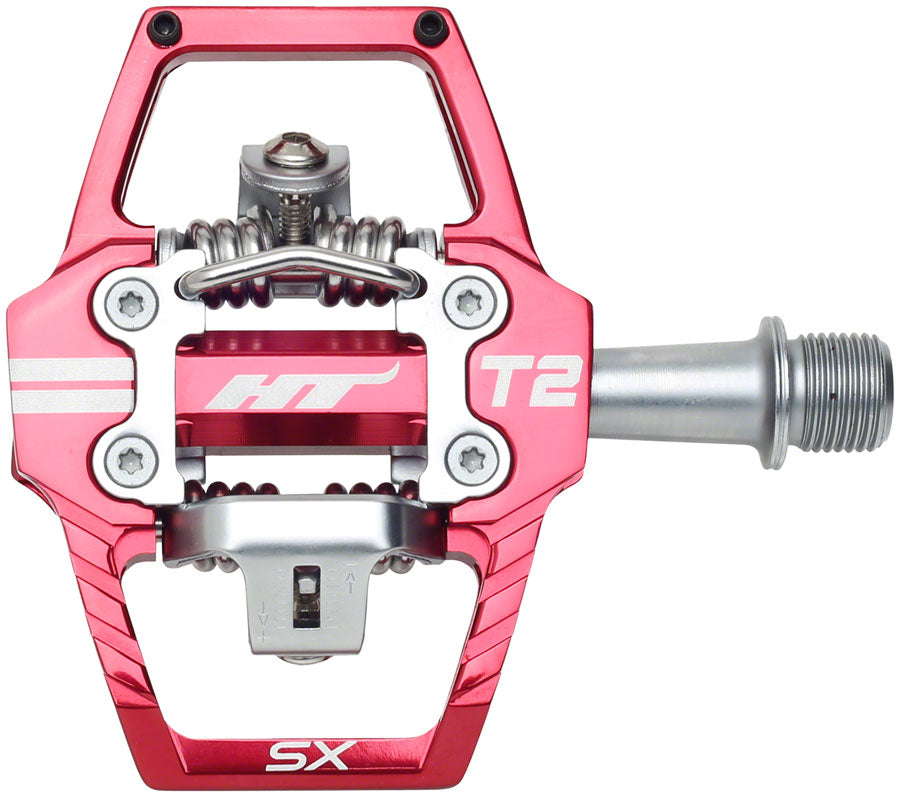 HT Components T2-SX Pedals - Dual Sided Clipless Platform Aluminum 9/16" Red - The Bike Hub