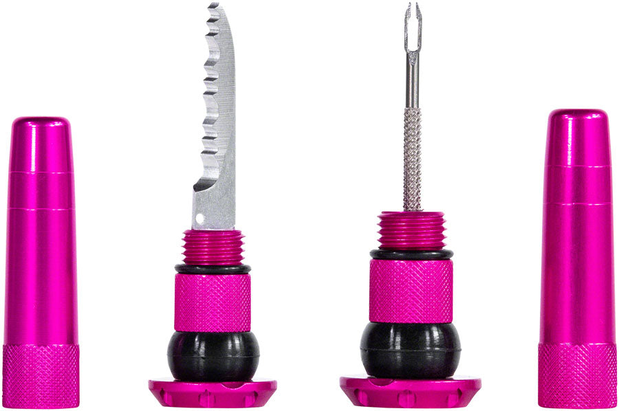 Muc-Off Stealth Tubeless Puncture Plugs Tire Repair Kit - Bar-End Mount Pink Pair