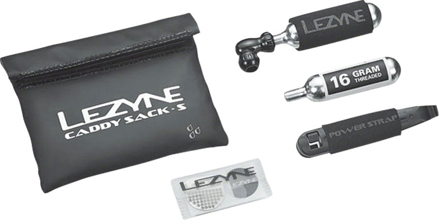 Lezyne Caddy Sack Pouch with C02 Tire Repair Caddy Kit: Black