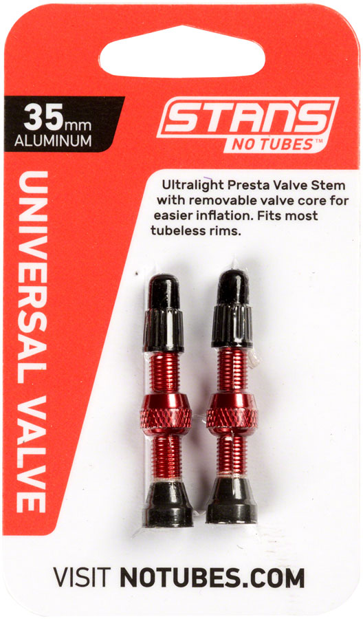 Stans NoTubes Alloy Valve Stems - 35mm Pair Red