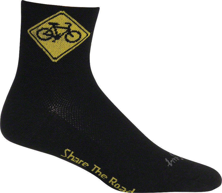 SockGuy Classic Share the Road Socks - 3&quot; Black Small/Medium