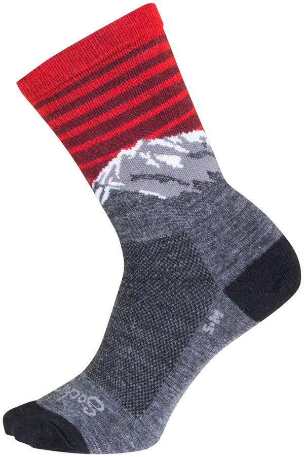 SockGuy Summit Wool Socks - 6&quot; Gray/Red/White Small/Medium