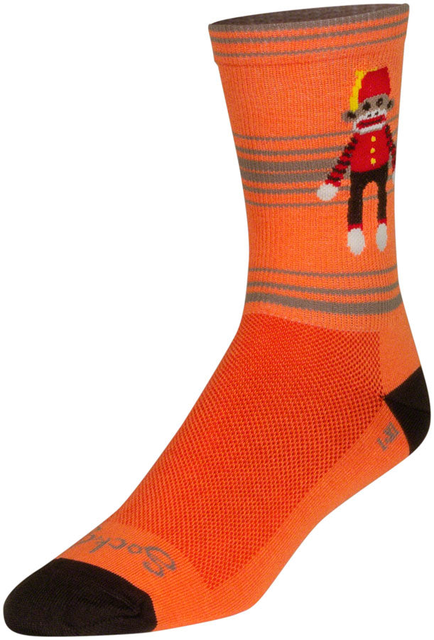 SockGuy Funky Monkey Crew Socks - 6&quot; Orange/Red/Brown Small/Medium