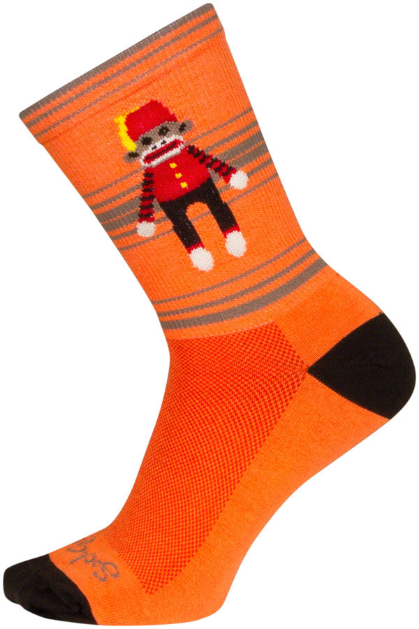 SockGuy Funky Monkey Crew Socks - 6&quot; Orange/Red/Brown Small/Medium