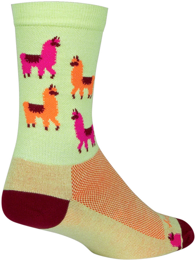 SockGuy Mo Llamas Crew Socks - 6&quot; Green/Pink/Orange Large/X-Large