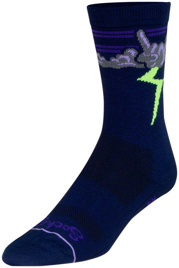 SockGuy Thunder Crew Socks - 6&quot; Navy/Purple/Green Small/Medium