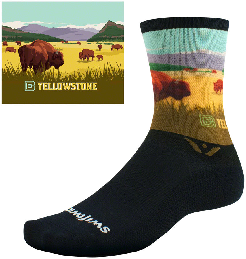 Swiftwick Vision Six Impression National Park Socks - 6&quot; YLWstone Bison Large