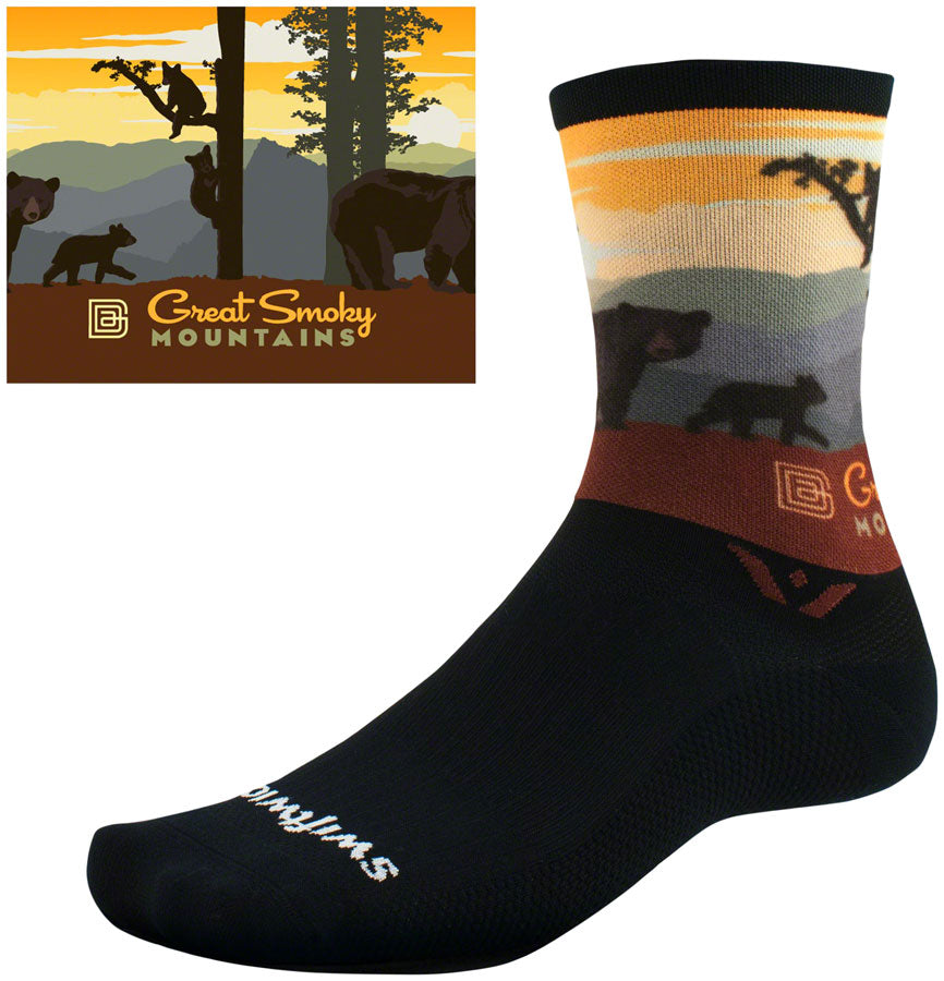 Swiftwick Vision Six Impression National Park Socks - 6 inch Great Smoky Mountain Bears Medium