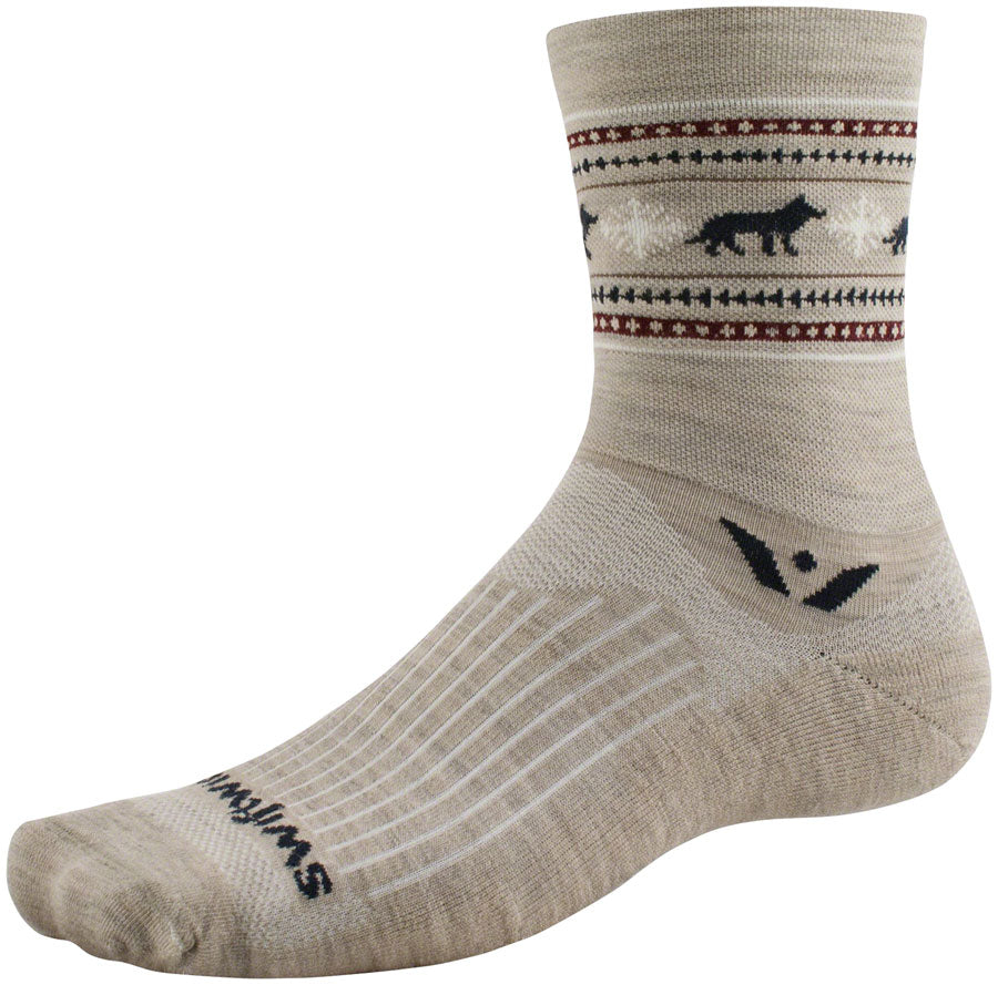 Swiftwick Vision Five Winter Collection Socks - 5&quot; Winter Khaki Wolves Small