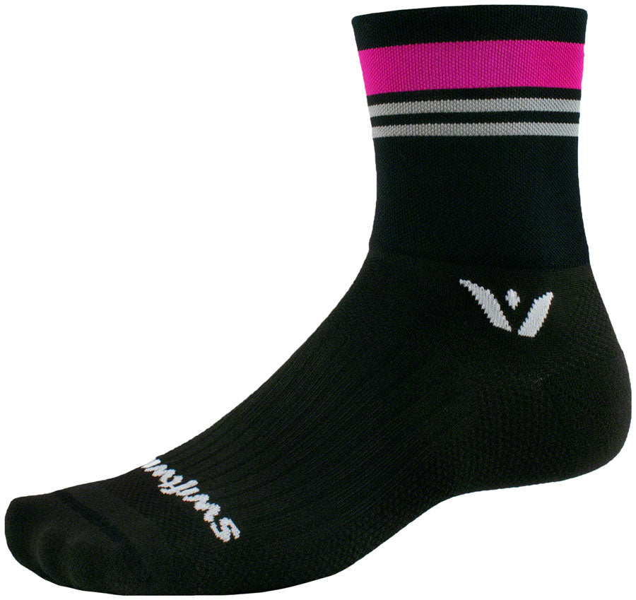 Swiftwick Aspire Four Stripe Socks - 4&quot; Pink Gray Small