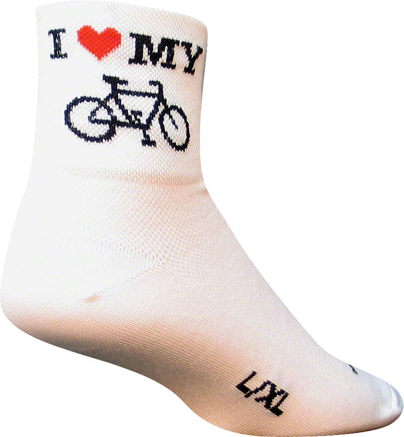 SockGuy Classic I Love My Bike Socks - 3&quot; White Large/X-Large