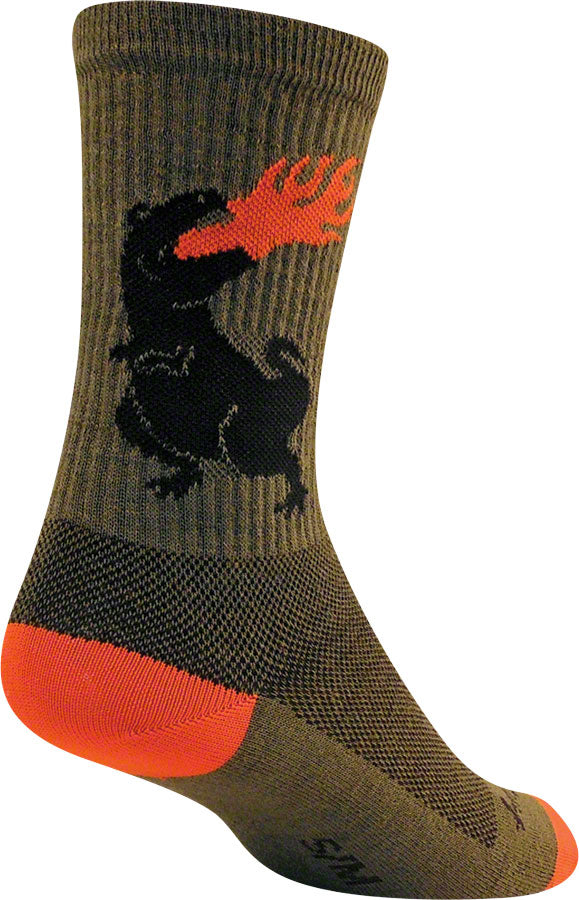 SockGuy Dinosaur Wool Socks - 6&quot; Green Small/Medium