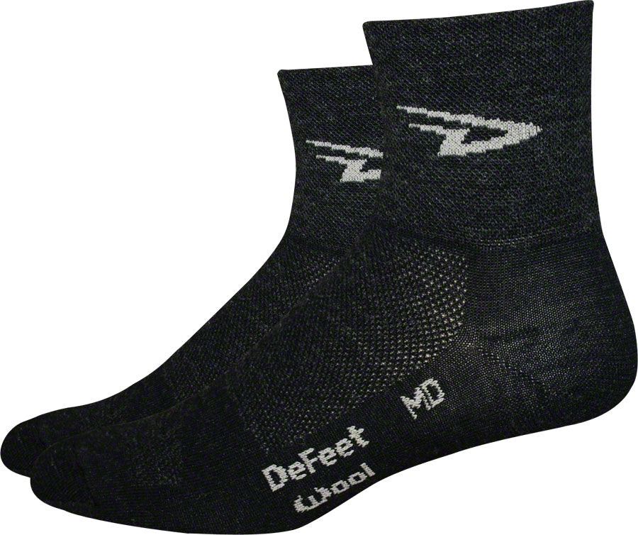 DeFeet Wooleator D-Logo Socks - 3 inch Charcoal Large