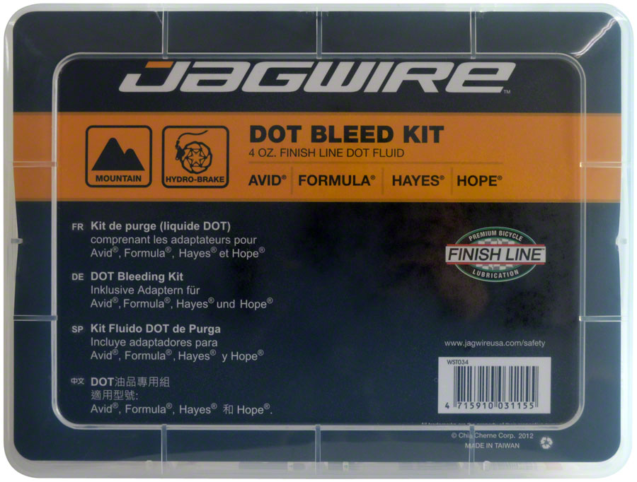 Jagwire Pro DOT Bleed Kit Finish Line DOT 5.1 Fluid - For Avid Hayes Formula Hope Disc Brakes