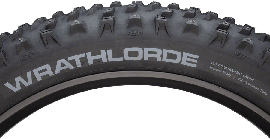 45NRTH Wrathlorde Tire - 26 x 4.2 Tubeless Folding BLK 120 TPI 300 XL Concave Carbide Aluminum Studs