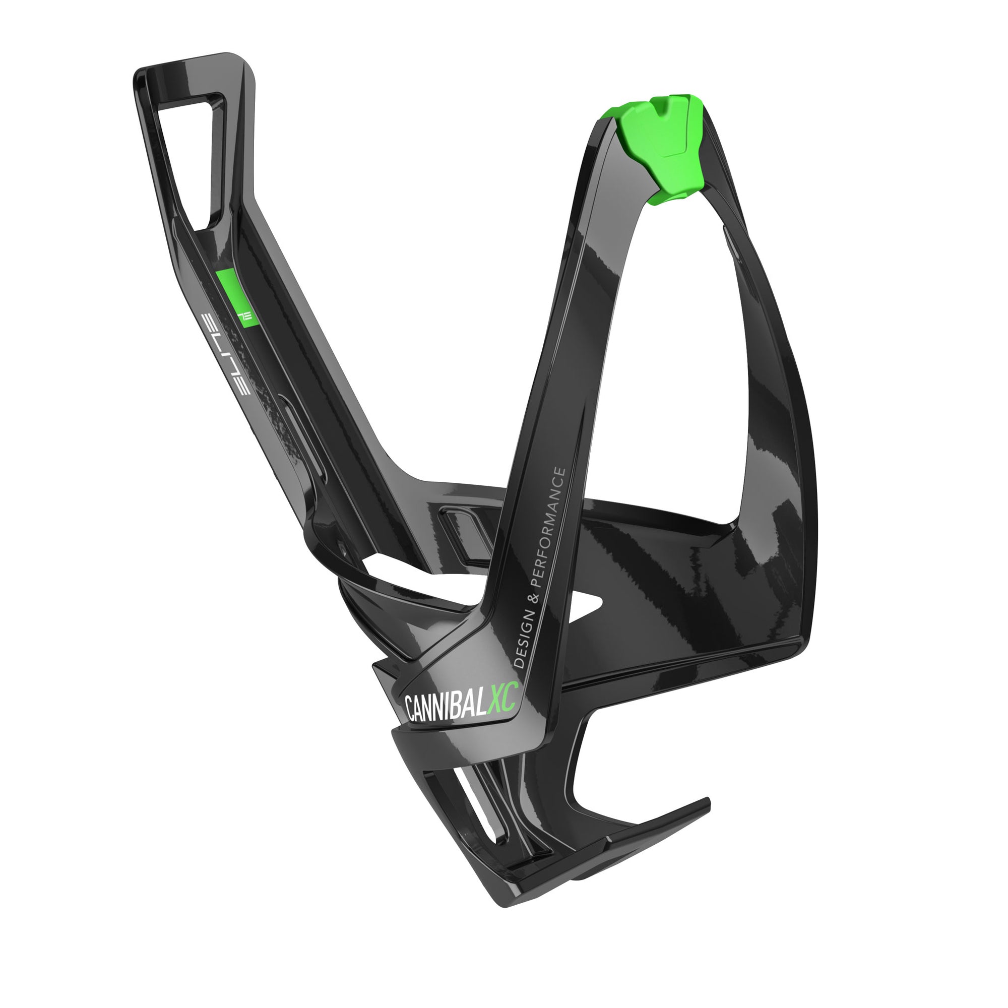 Elite Cannibal XC Bottle Cage Fiberglass Gloss black w/green - The Bike Hub
