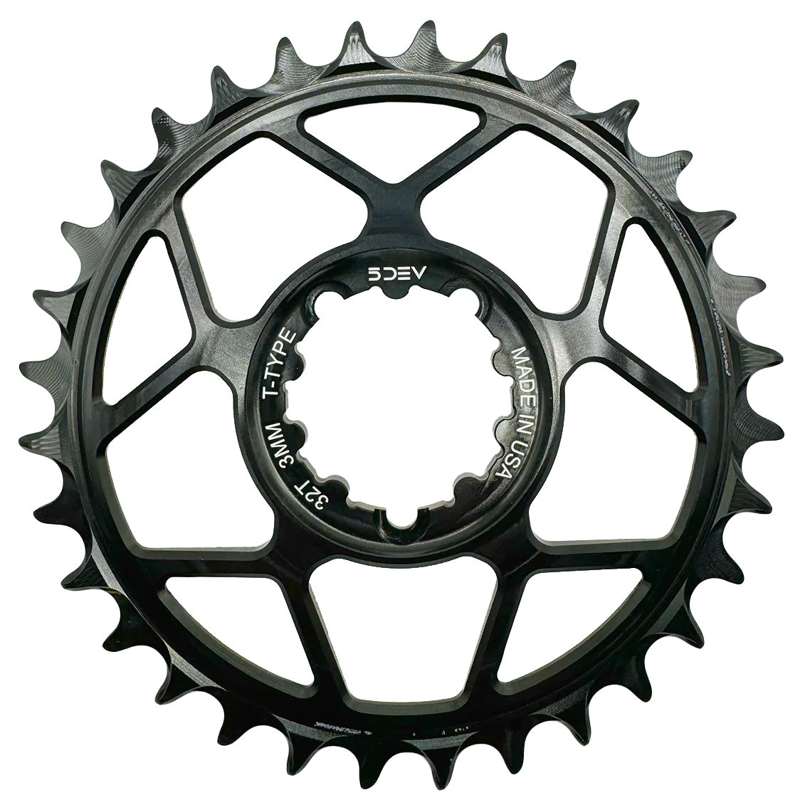 5Dev T-Type 3-Bolt Chainring 3mm Offset 32T - Clear/Silve