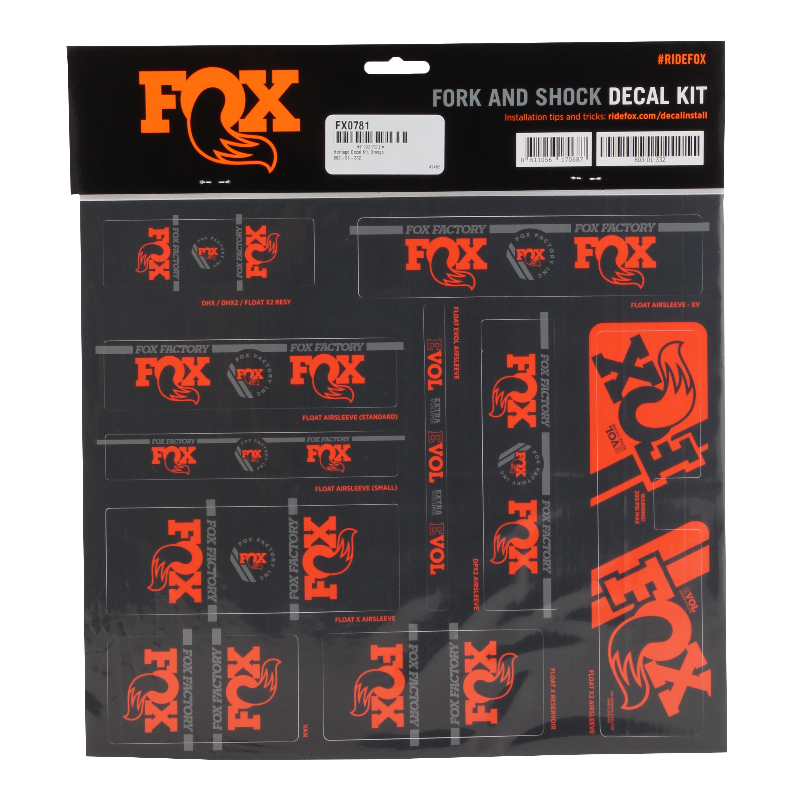 Fox Shox Heritage Decal Kit Orange