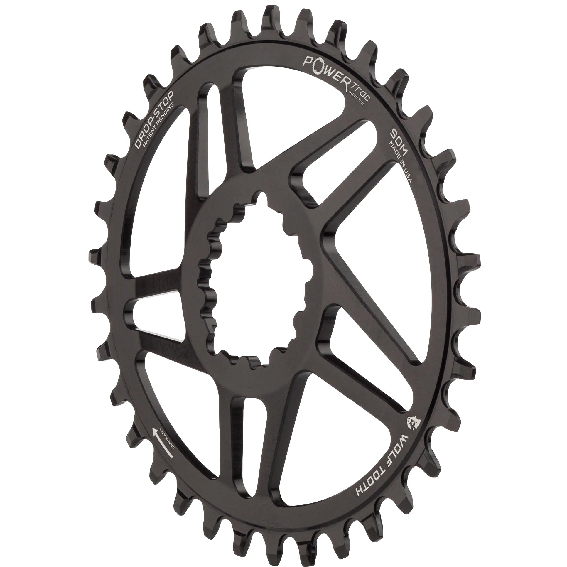 Wolf Tooth Elliptical Direct Mount Chainring - 32t SRAM Direct Mount For SRAM 3-Bolt Boost Cranks Requires Hyperglide+ Chain BLK